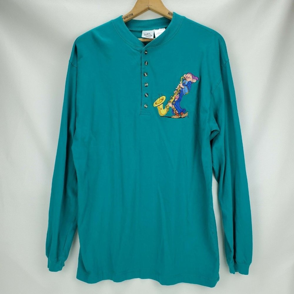 Seven Dwarfs Dopey Saxophone Embroidered Disney Store Long Sleeve Shirt Size L